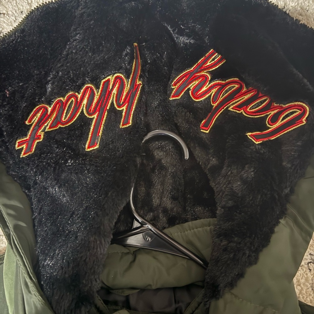 Vintage 90s Y2k Baby Phat Split Hood E Crop Fit Bomber Jacket green Faux Fur 3X - Picture 3 of 9